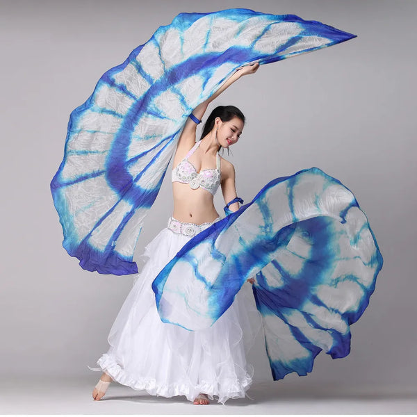 1 Pair Stage Performance Props Half Circle Silk Veil Dance 100% Silk Right/Left Hand Belly Dance Veils Colored Silk Wings Belly