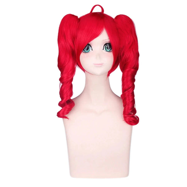 Anime kasane t teto Long Wavy Red Cosplay Wig Costume 50cm Synthetic Hair Wigs For Women + Double Ponytails