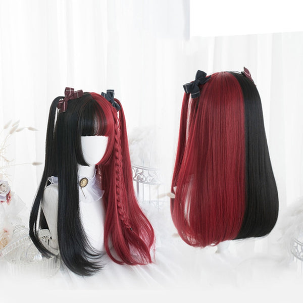 Synthetic Red Black Blonde White Lolita Wigs For Women Long Straight Wig With Bangs Genshin Impact Cosplay Wig