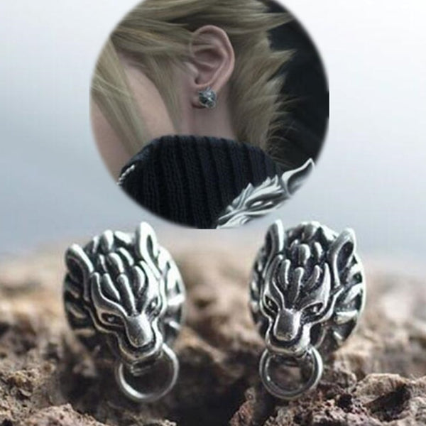 Game FF Cloud Strife Wolf Cosplay Punk Stud Earrings Unisex Prop Gothic