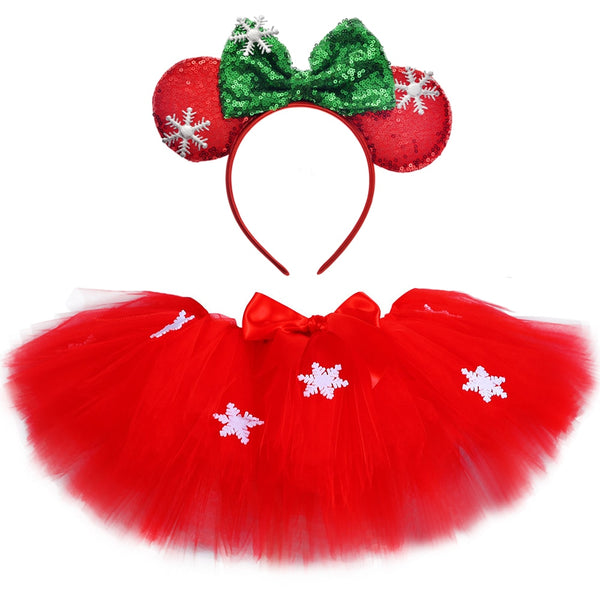 Girls Christmas Tutu Skirt Red Snowflake Kids Tulle Skirt Fluffy Mini Tutu Skirt for Baby Girl New Year Xmas Party Costume 0-14Y