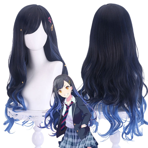 Shiraishi An Wig Cosplay Project SEKAI COLORFUL STAGE! Curly Black Blue Mixed 70cm Heat Resistant Synthetic Fake Hair