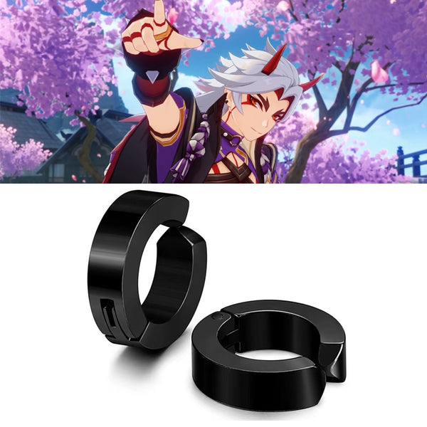 Game Genshin Impact Ear Clips Arataki Itto Cosplay Unisex Alloy Clip Earrings Jewelry Props Accessories Gift