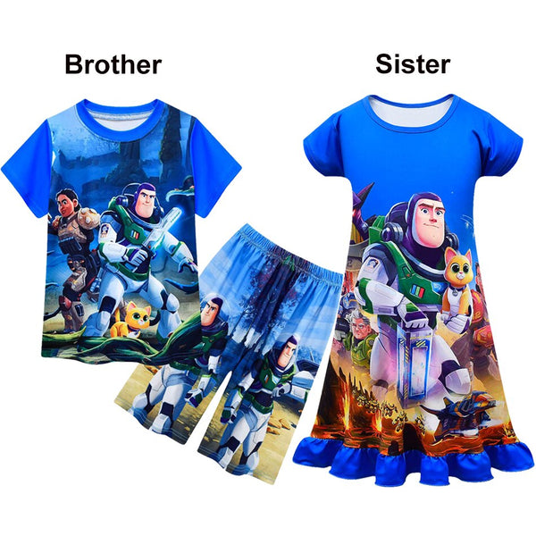 Brother and Sister Kids Matching Outfits Casual Clothes Buzz cos Lightyear Dress Summer Girls Children Costume For 2-10 Years