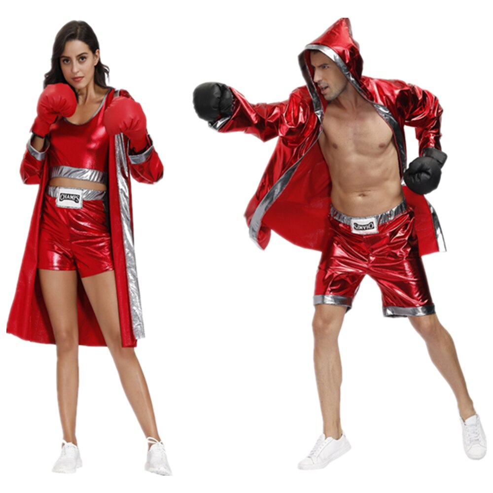 Red Boxer Costumes Sexy Boxing Uniform Suit Male Women Carnival Hallow