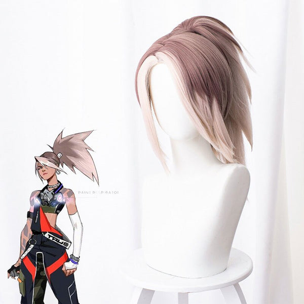 League Of Legends Real Damage Akali Gray Brown Gradient Explosion Ponytail Cos Wig Anime Cosplay Game Long Double Long Wig Hair