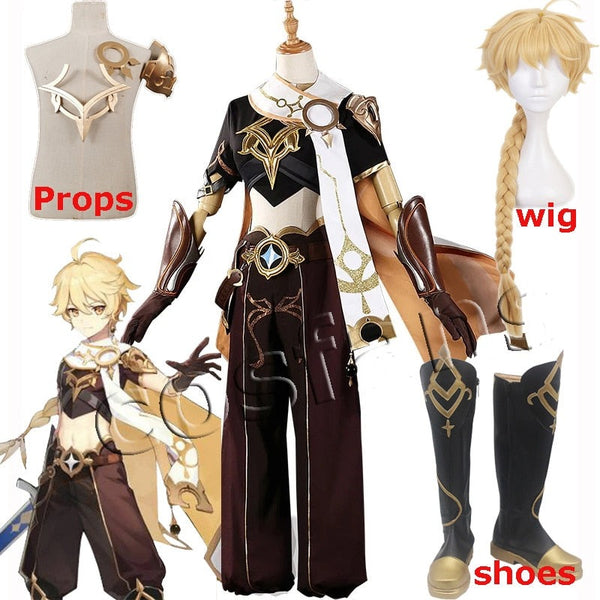 Genshin Impact Traveler Aether Game Suit Cool Gothic Uniform Cosplay Costume Halloween Party Outfit For Men