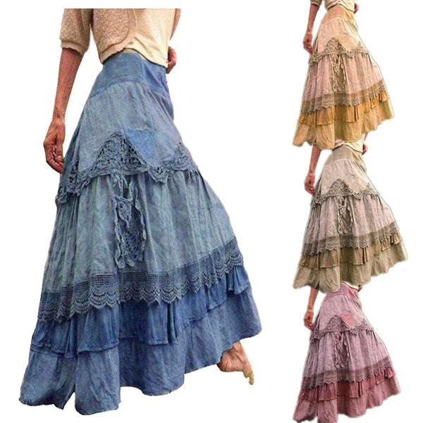 Medieval Women's Dress Lace Stitching and Large Hem Cake Skirt  Halloween Costumes Lolita Vintage Steampunk Renaissance Clothing