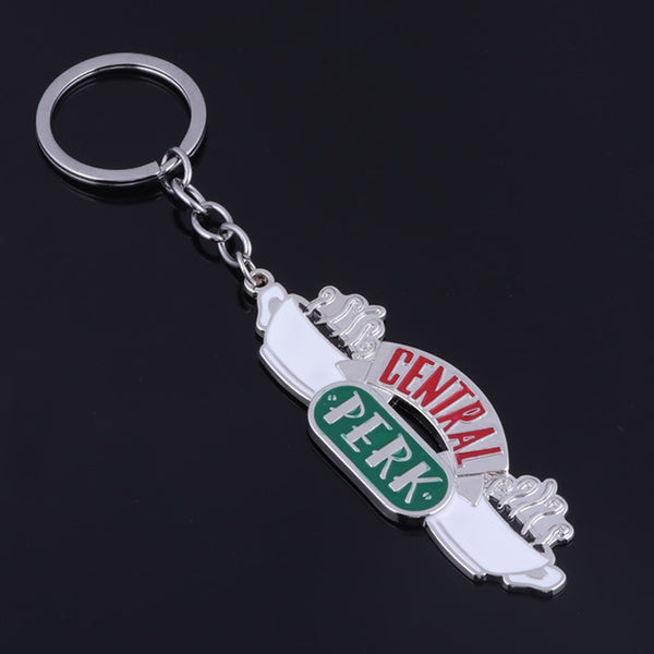Friends TV Show Central Perk Coffee Logo Keychain Coffee Logo Letter Pendant Keyring Car Purse Jewelry Accessories Fan Gift