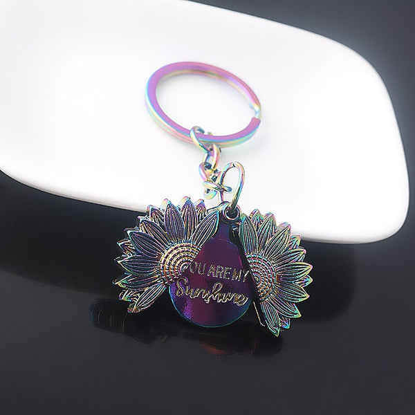 Sunflower You Are My Sunshine Lettering Keychain Woman Men Openable Cute Color Metal Keyring Jewelry Accessories Gift