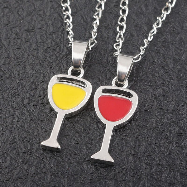 Red Wine Glass Orange Juice Pendant Necklace Beautiful Woman Metal Cup Chain Jewelry Accessories Valentine's Day Gift