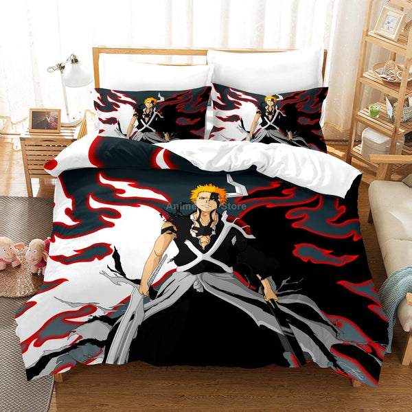 Japanese Anime Bleach 3D Printed Comforter Bedding Set Duvet Cover Sets Cartoon Kids Queen King Full Single SizeBedroom Luxury