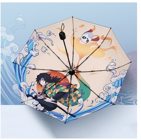 Anime Demon Slayer Kimetsu no Yaiba Cosplay Fold Umbrella Tomioka Giyuu Men Women Anti-UV Parasol Sunscreen Travel Umbrella Gift