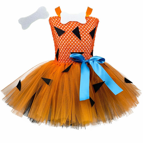 Orange Pebbles Costume Girls Birthday Party Dresses Kids Halloween Dress Up Clothes 1-12Y Carnival Pageant Gift Baby Kid Costume