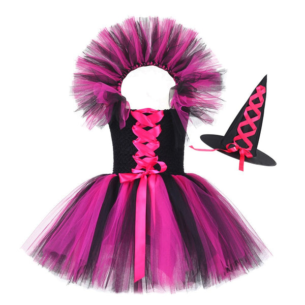 Halloween Witch Tutu Dress For Kids Girls Wizard Costume with Hat Children Thanksgiving Dresses Birthday Party Gifts Photo Props