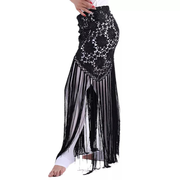 Hand Made Belly Dance Clothes Women Dancewear Flowers Long Fringe Hand Crochet Triangle Belt Belly Dance Hip Scarf Lace