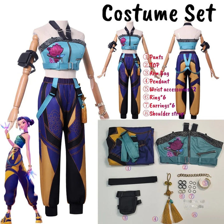 K-Pop Demon Hunters costume set with doll and components on a white background