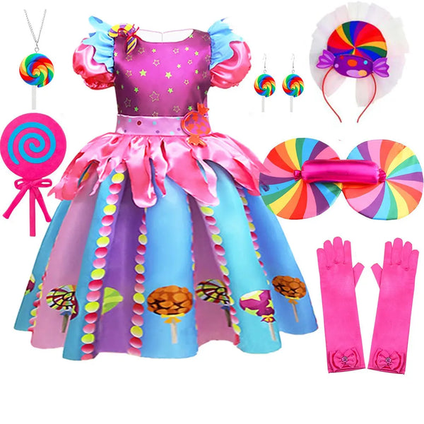 Purim Festival Lolipop Costume Girls Carnival Sweet Candy Cane Clothing Cosplay Toddler Color Princess Paarty Apparel Robe