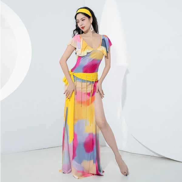 2023 New Shaabi Baladi Clothing Dress Printed Tassel Hip Scarf Robe Female Bellydance Outfit Belly Dance Costume Set for Women