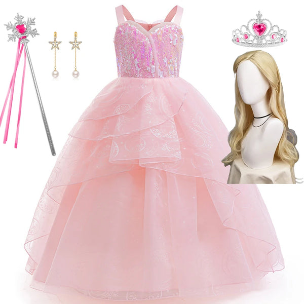 Glindada Cosplay Magic a Wicked Witch Pink Dress Luxury Costume Wand Crown Kids Girls Roleplay Props Halloween Carnival Party 2025