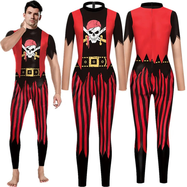 Pirate Skull Stripe 3D Print Adult Unisex Jumpsuit Catsuit Cosplay Costumes Zentai Halloween Party Bodysuit