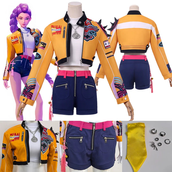 Rumimi Cosplay Costume Anime KPopop Demon Movie Hunters Yellow Jacket Huntrix Uniform Earrings Shorts Halloween Women Girls