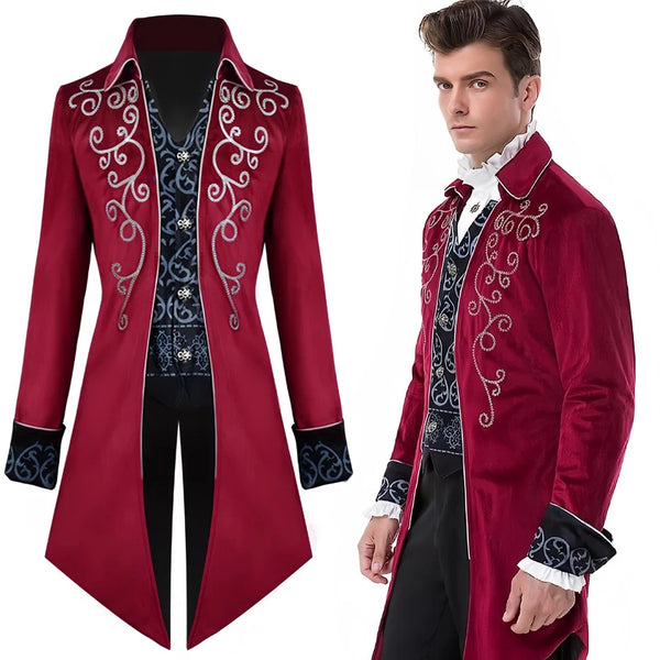 Men's Steampunk Vintage Tailcoat Jacket Gothic Victorian Frock Coat Uniform Halloween Costume