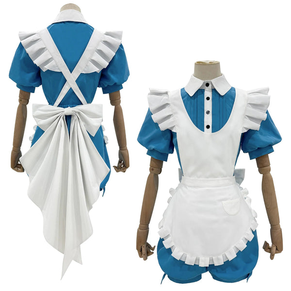 Anime Cielel Phantomhiveve Cosplay Costume Blue Top Shorts White Apron Bow-knot Halloween Christmas Convention