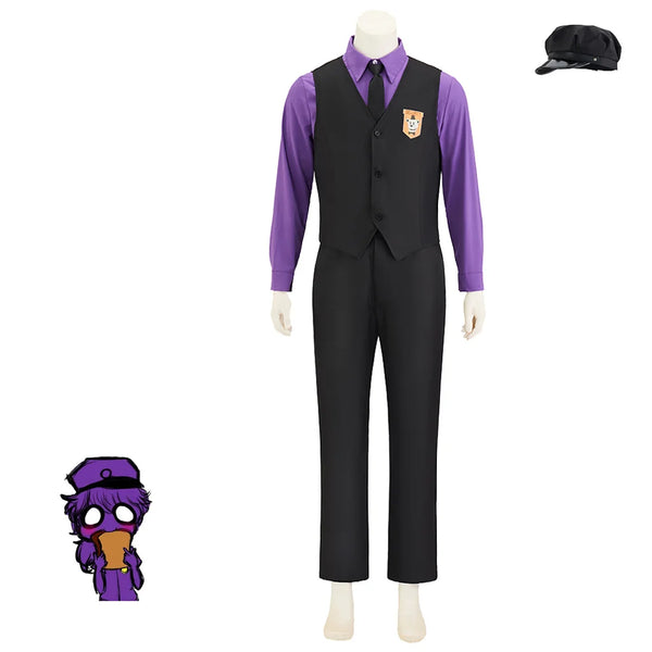 Game William Cosplay Aftonon Costume Uniform With Hat Purple Guy Fancy Outfits Adult Men Halloween Anime Costumes