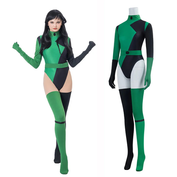 Super Villain Shego Cosplay Costume Adults Female Bodysuit Zentai Suits Woman Girls Halloween Sexy Jumpsuit Set