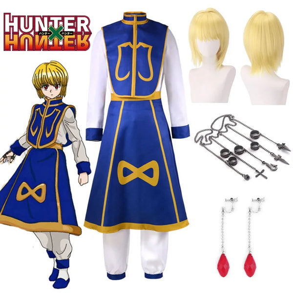 Anime Hunter Manga x Kurapika Hunter Cosplay Costume Wig Fingers Rings Chain Earrings Anime Uniforms Halloween Party Outfits