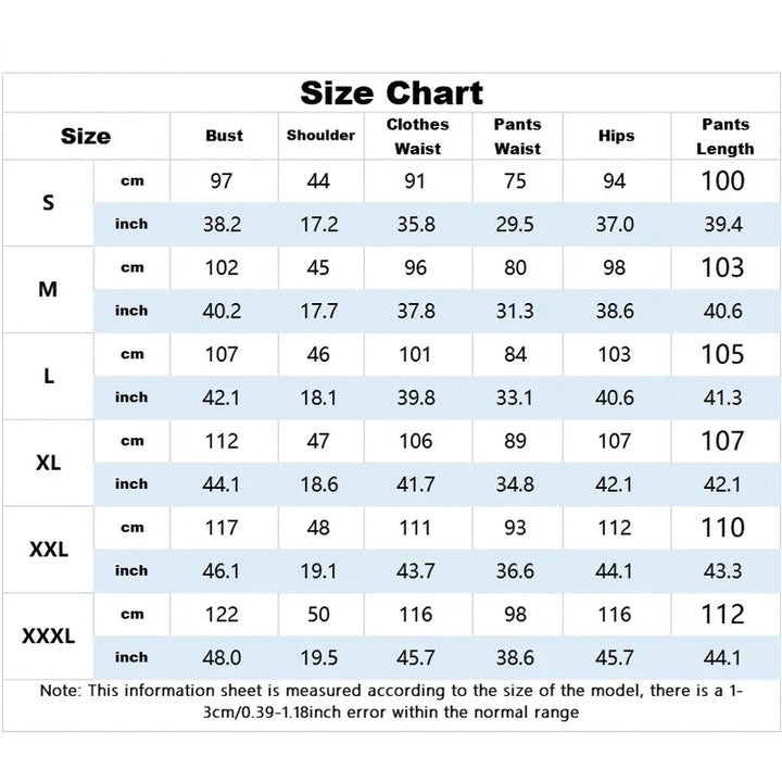 Size chart for clothing with measurements in centimeters and inches, branded as Ezcosplay.