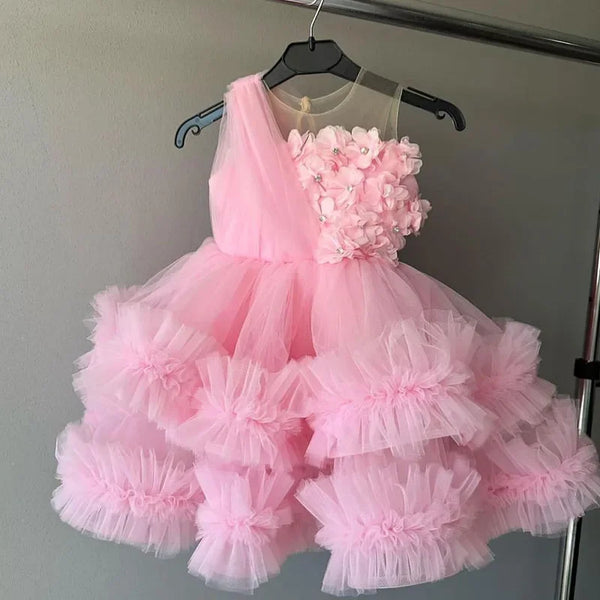 Birthday Party Dresses Princess Ball Gown Fluffy Gauze Flower Girl Dress Performance Robe Three-dimensional Flower Tutu Vestidos
