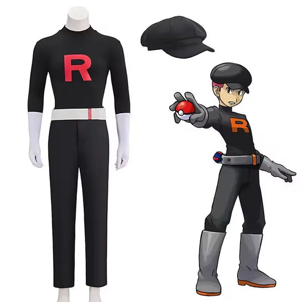 Team a Rocket Gruntnt Cosplay Costumes Anime Black Uniform Hat Halloween Carnival Party Outfits