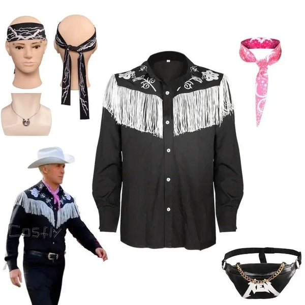 Ken Cosplay Costume Ken Ryan Gosling Cowboy Outfits Shirt Pants Hat Belt Scarf Suit Performance Halloween Uniform
