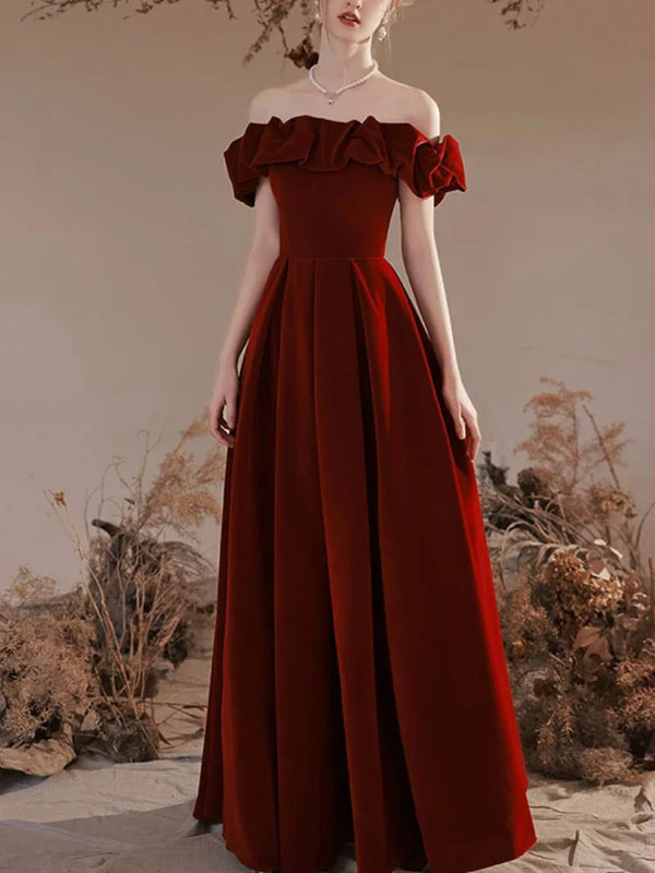 Elegant Temperment Shoulder Strapless Party Dresses Boat Neck Slim Waist Wedding Dresses Cross Lace Up Vintage Evening Dress