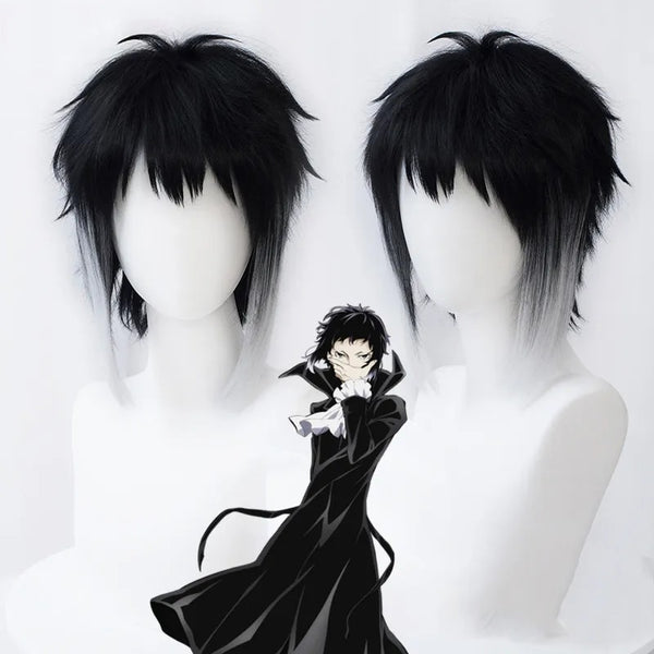 Anime Bungo Stray Dogs Ryunosuke Akutagawa Cosplay Wig Black Mixed White Hair Heat Resistant Synthetic Halloween Party Props