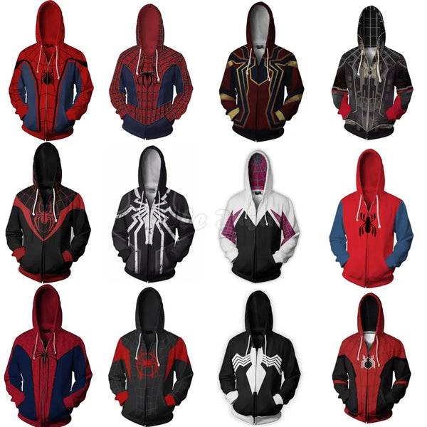 Anime Super hero Spiderman Hooded Coat Cosplay Costume Men Women 3D Digital Printing Zipper Cardigan Jackets Tops