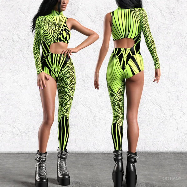 Fashion Cyberpunk Art Irregular Bodysuit Holiday Party Cosplay Half Sleeve Bodysuit Halloween Women's Performance Zentai Costume