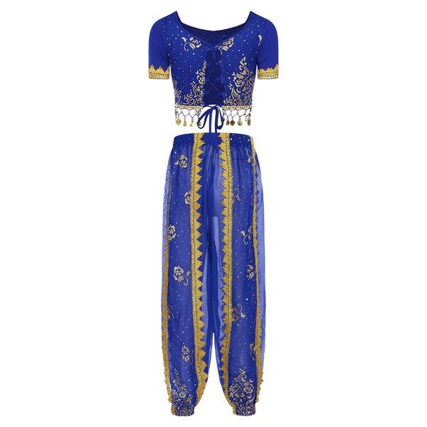 Belly Dance Costume Set for Women Short Sleeves Tassels Crop Top Bloomers 2pcs Oriental Professional Costumes Belly Dancing Wear