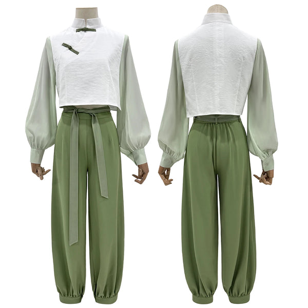 Xiao Hei Anime Luyeye Cosplay Costume White Green KungFu Top Pants Belt Animation Convention Halloween Christmas