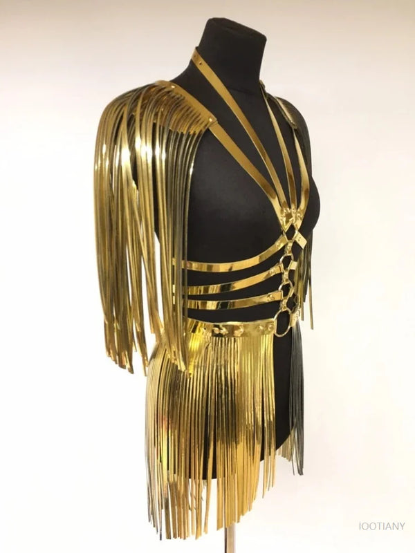 Women's Gold Shiny Multi-layered Tassel Belt Extra Long Strap Cape Dress Cosplay Nightclub Stage Performance Costume Accessories