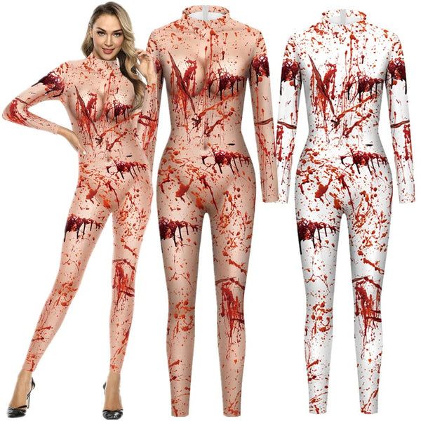 Bloody Horrible Skin Nurse 3D Print Adult Unisex Women Scary Jumpsuit Catsuit Cosplay Costumes Zentai Halloween Party Bodysuit