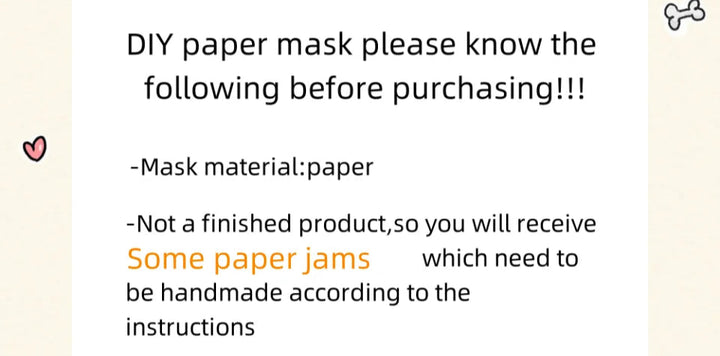 Text message from 'An serendipity soul store' about DIY paper mask materials and instructions.