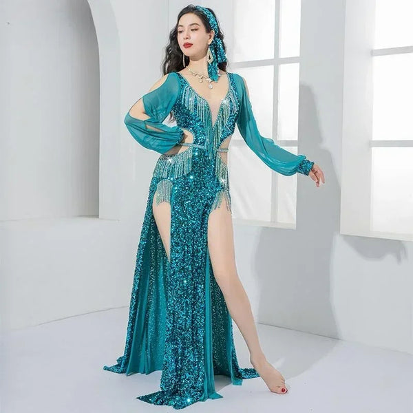 Oriental Dance Competition Clothing Belly Dance Performance Costume for Women Light Luxury Sequin AB Stones Fringe Dress Adult