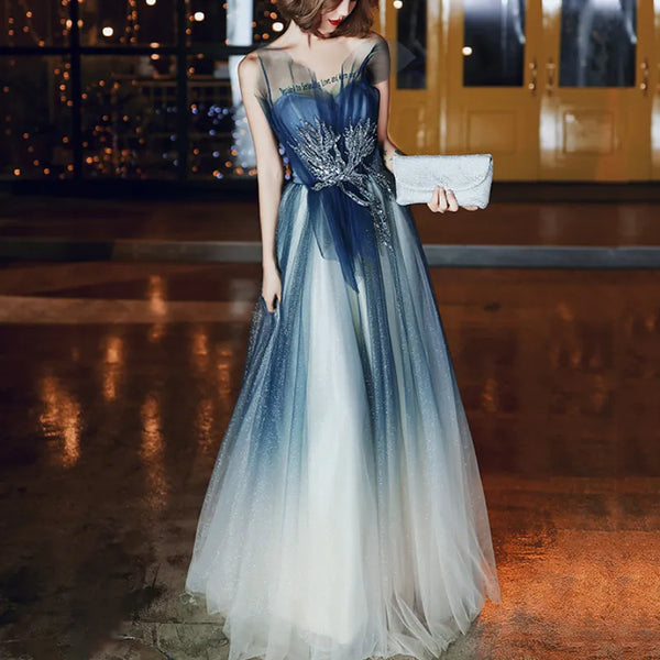 Gradient Evening Dress Women Summer New Appliques Temperament Slim Fairy Strapless Prom Robe Elegant Wedding Party Dresses