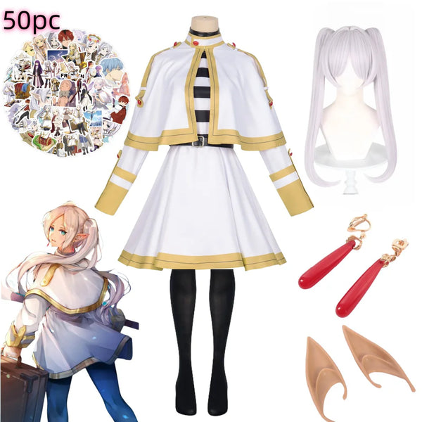 Sousou No Frieren Cosplay Costumes for Women Wig and Earring Set Halloween Outfits Anime Soap Clothes