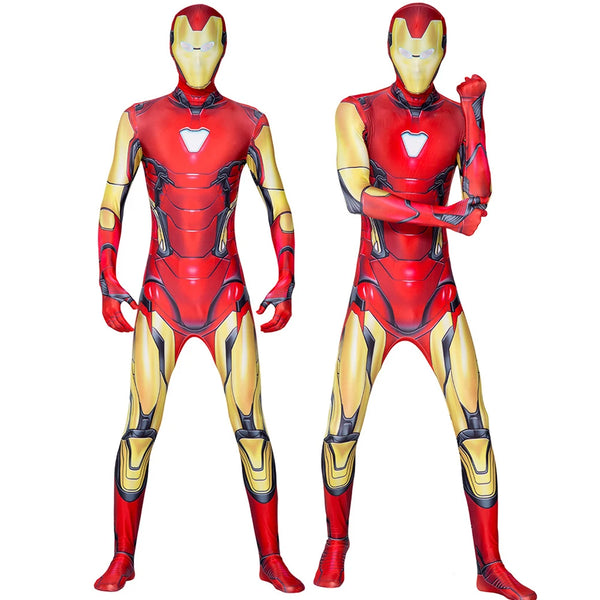 Anime Gold Iron M Man Spider Costume Attached Mask Adult Kids Superheroes Zentai Jumpsuit Child Carnival Party