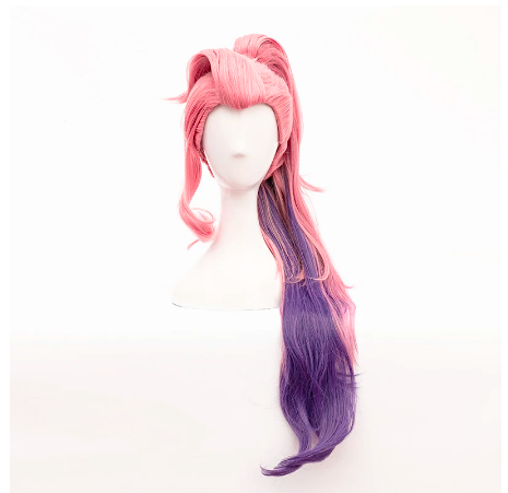 LoLs KDAda Seraphinene Cosplay Wig Women Loose Wave Straight Pink Mixed Purple Wigs Heat Resistant Synthetic Hair + Free Wig Cap