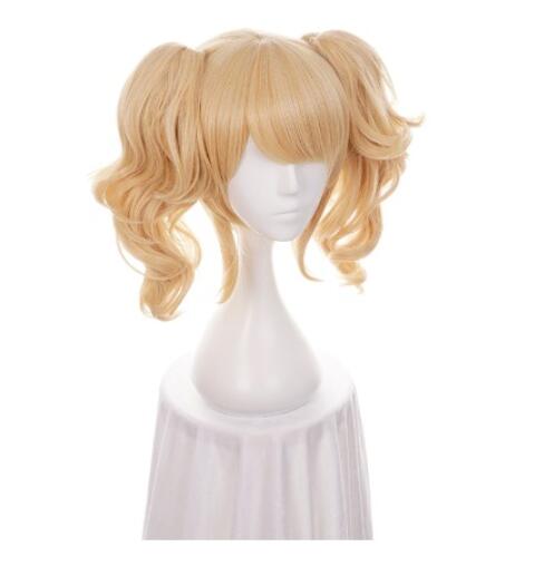 Golden Blonde Mix Short Curly Synthetic Hair Cosplay Costume Wigs With Chip Ponytails Heat Resistance